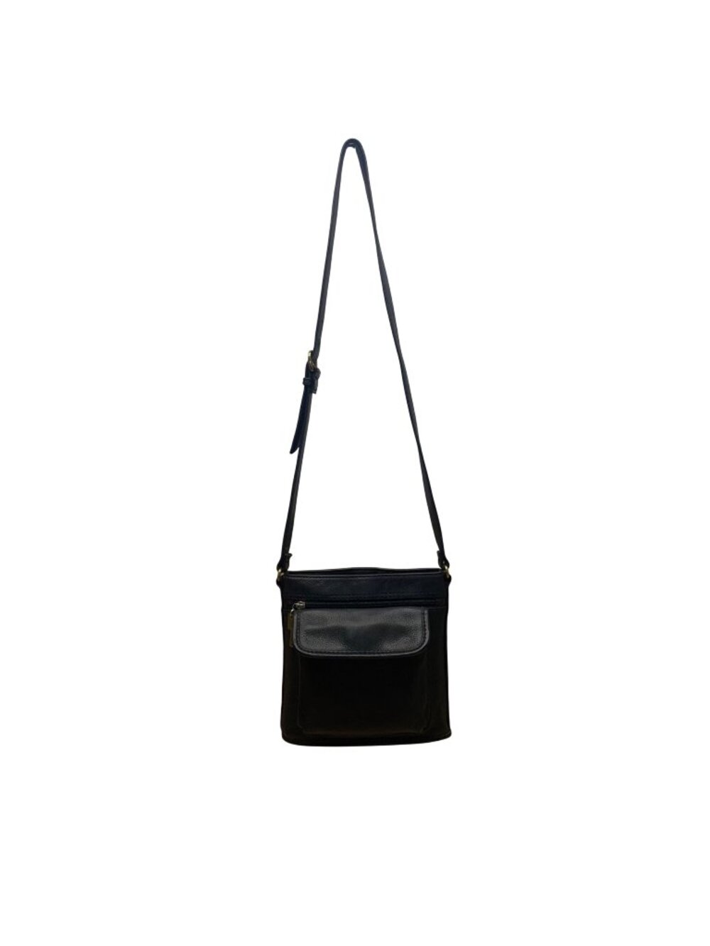 Fossil Women’s Black Leather Adjustable Strap Front Pocket Crossbody Bag